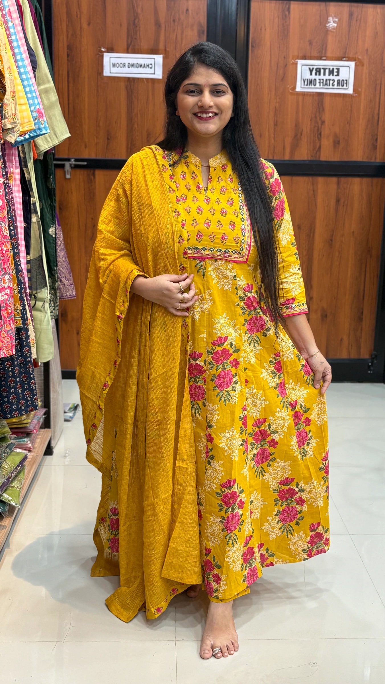 Yellow Floral Embroidered Kurta Set