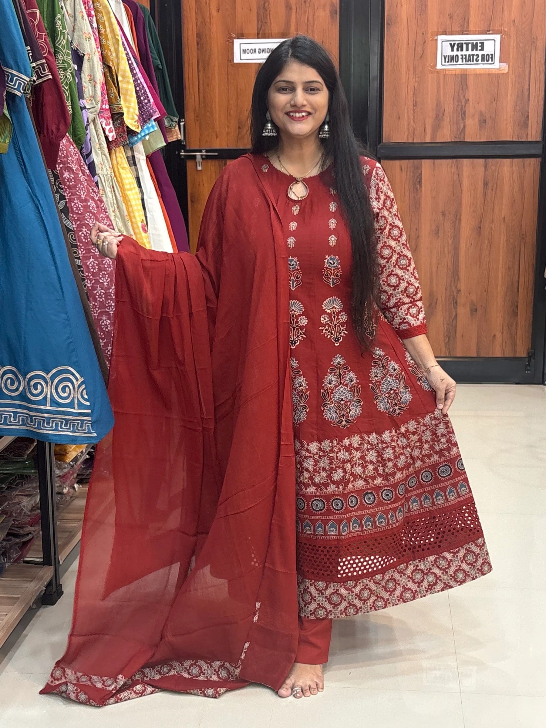 Traditional Block Print Anarkali Suit